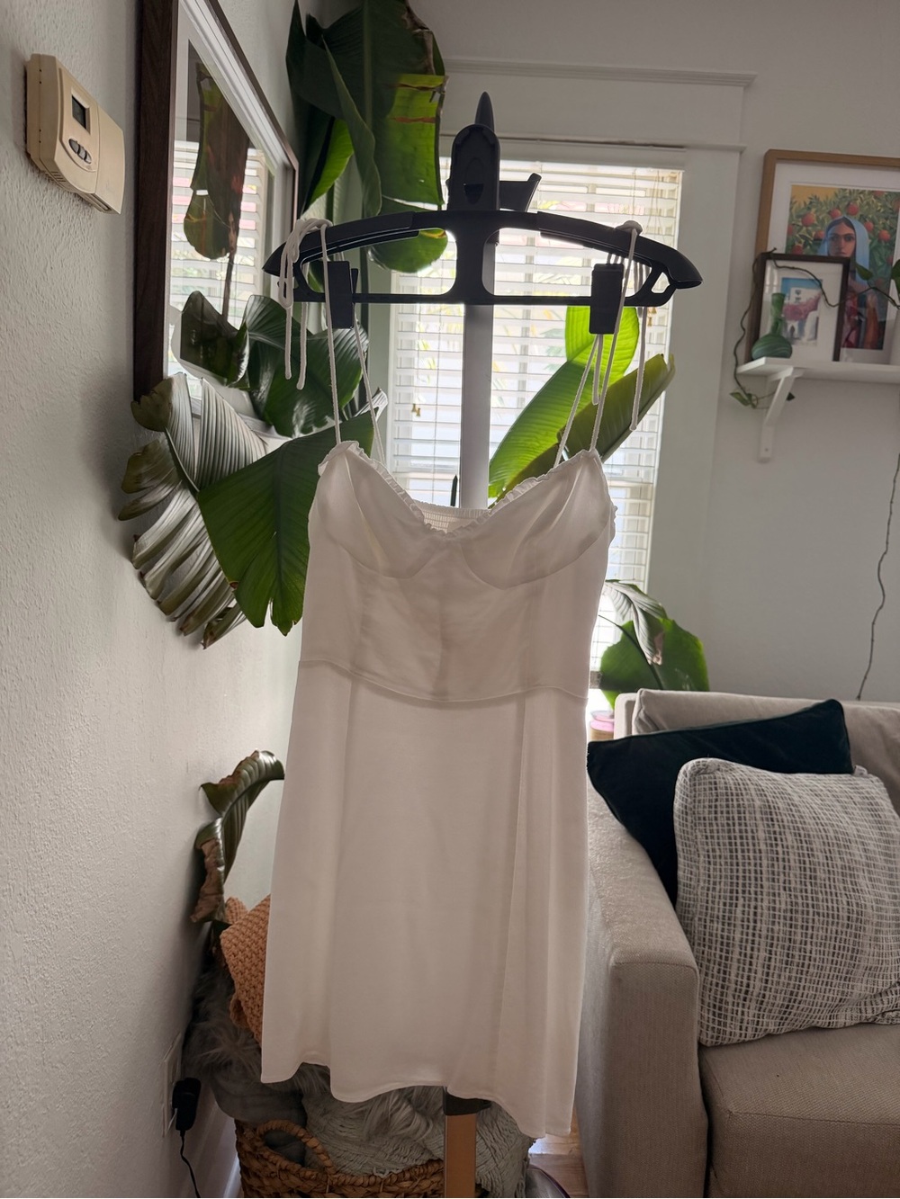 Wilfred White Silk-Blend Slip Dress with Spaghetti Ties